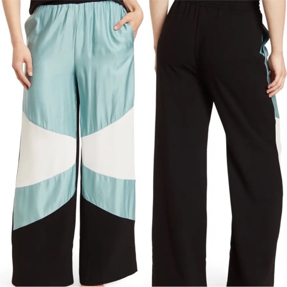 NWT Maje Geometric Print Wide Leg Pants Blue Black Size 3